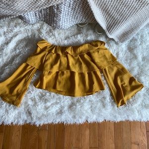 yellow off the shoulder crop top
